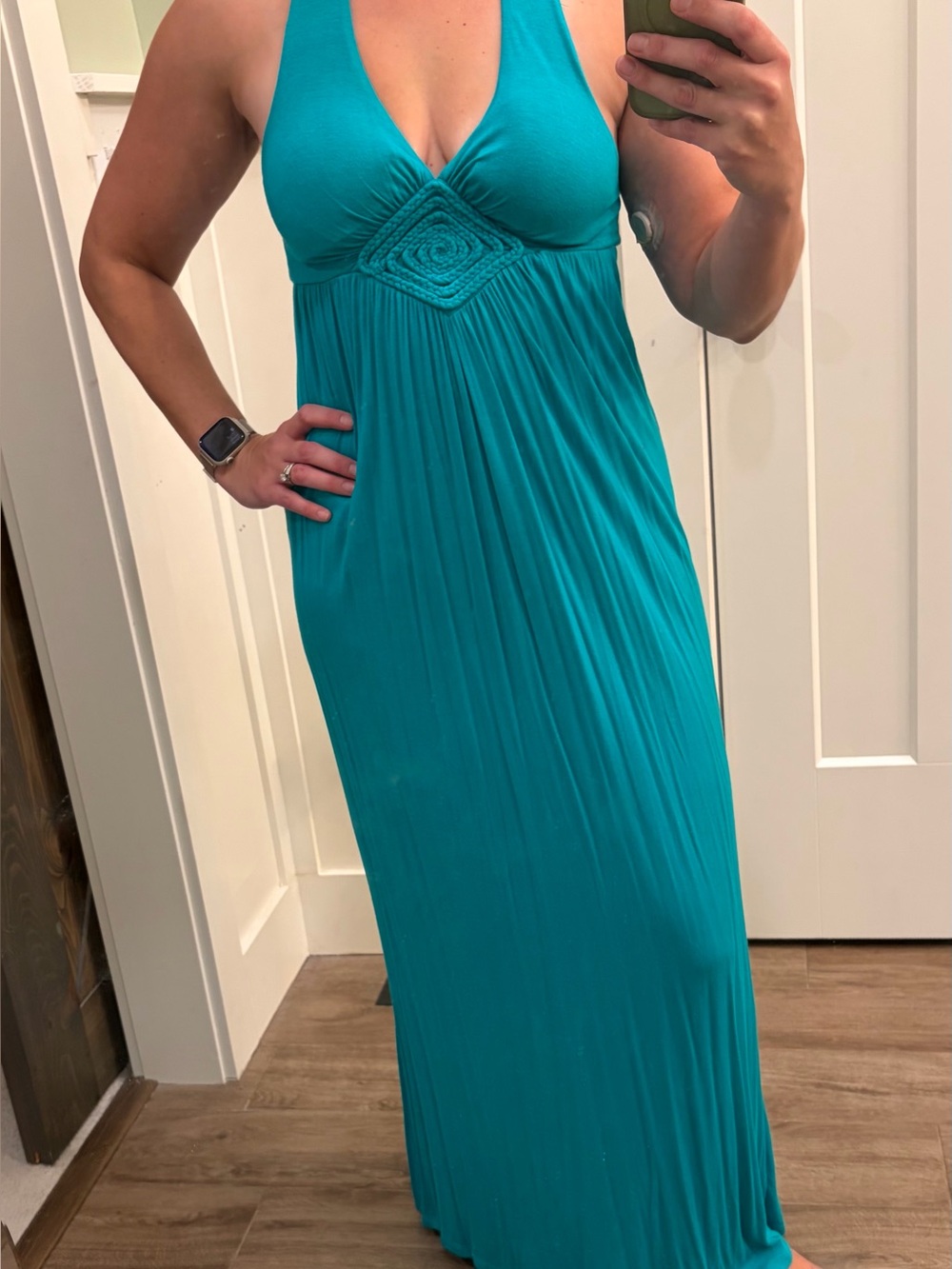Teal Halter Maxi Dress with Braided Waist Accent
